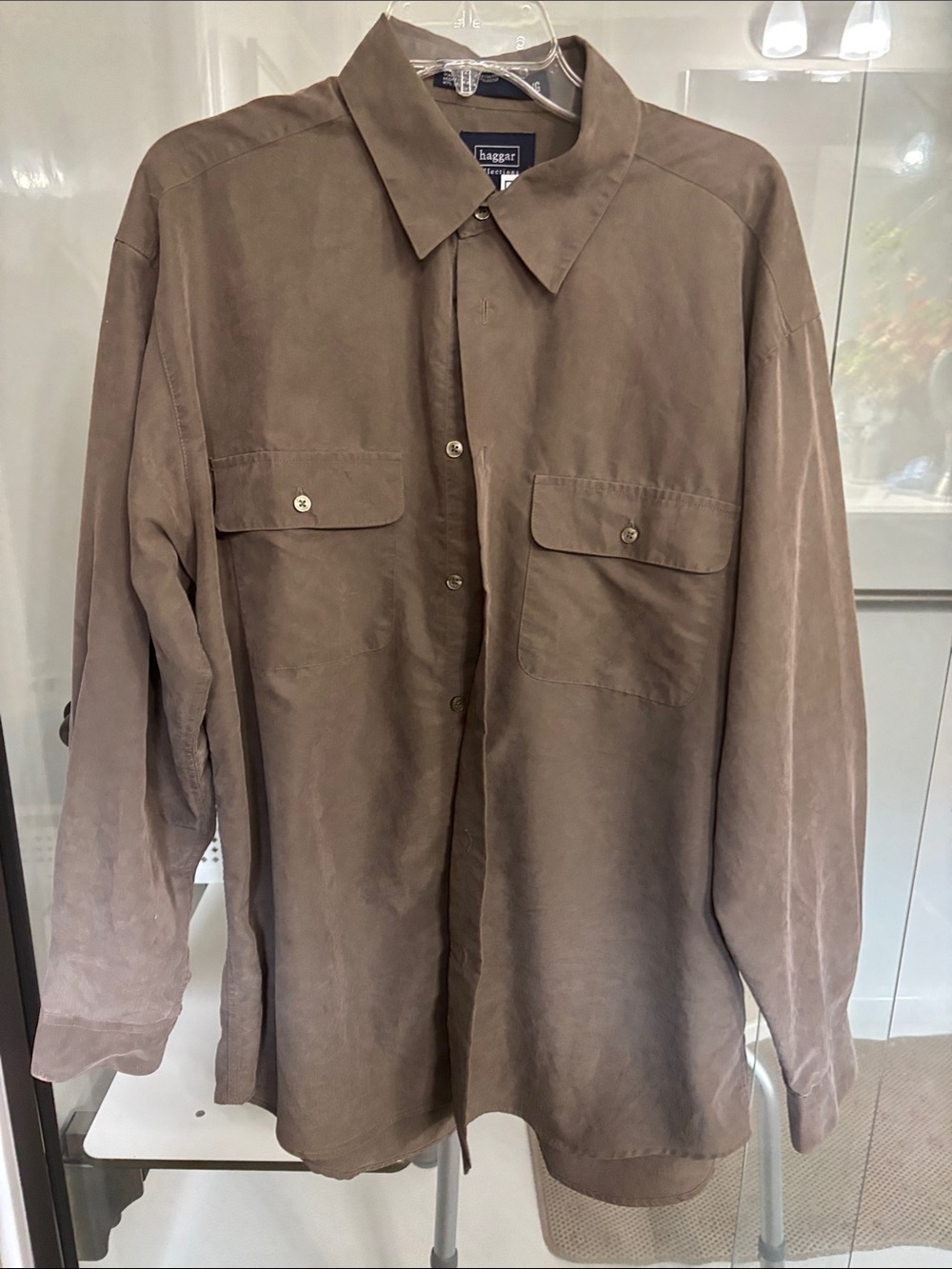Haggar Men's Taupe Button-Front Shirt Jacket
